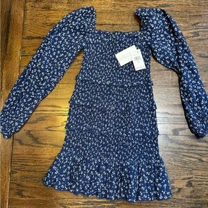 Katie J NYC Navy Floral Smocked Kids Dress with Puff Sleeves